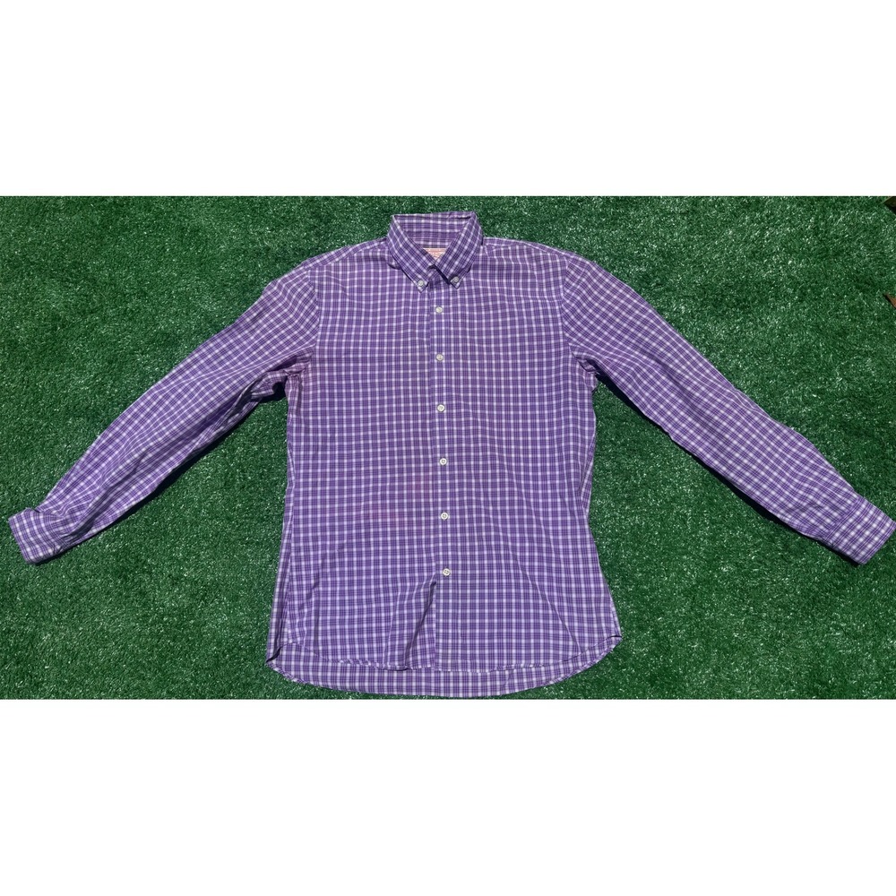 J. Press Mens Purple Plaid Cotton Button‎ Down Shirt Trunk Club Large L